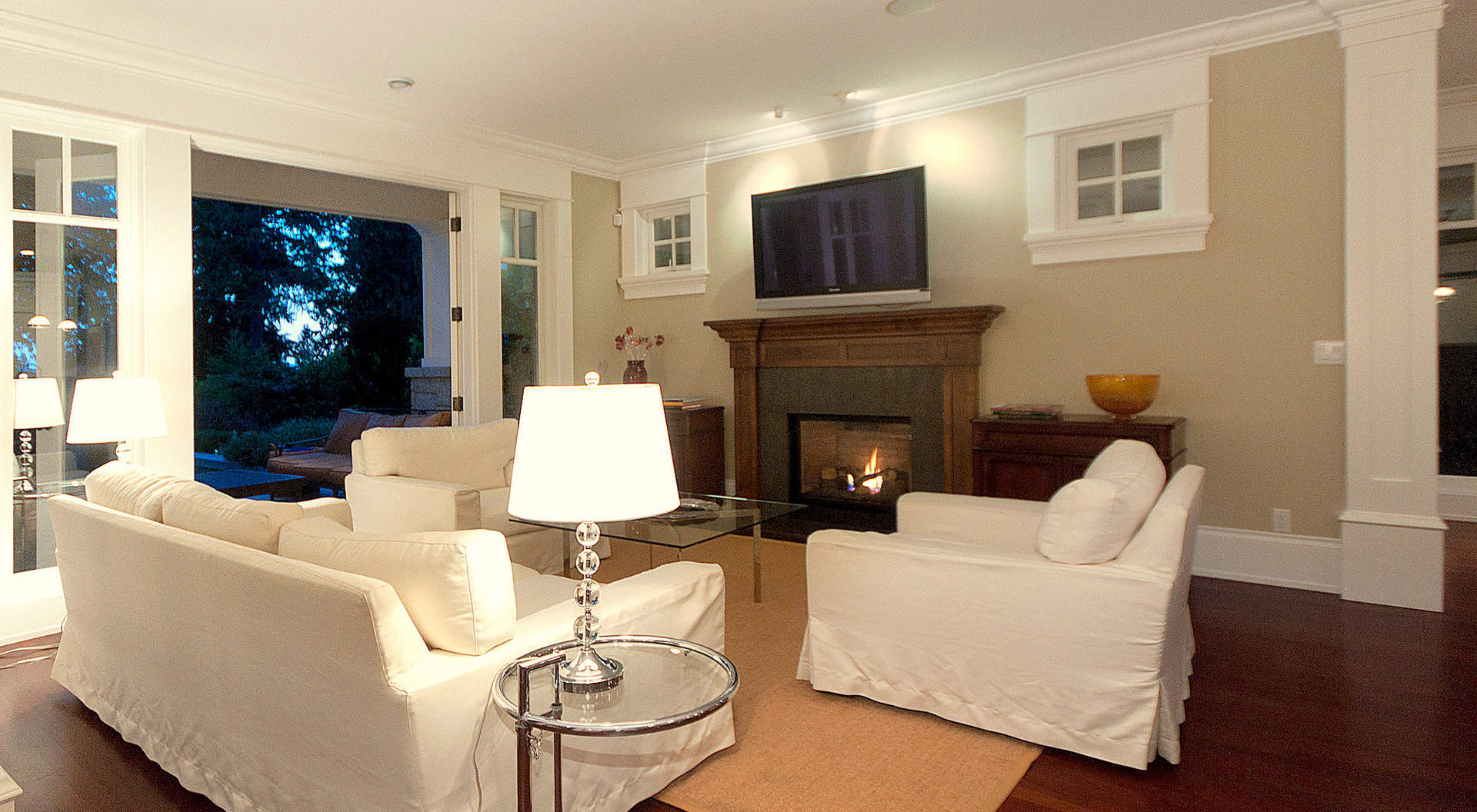 Family Room with Roaring Fireplace