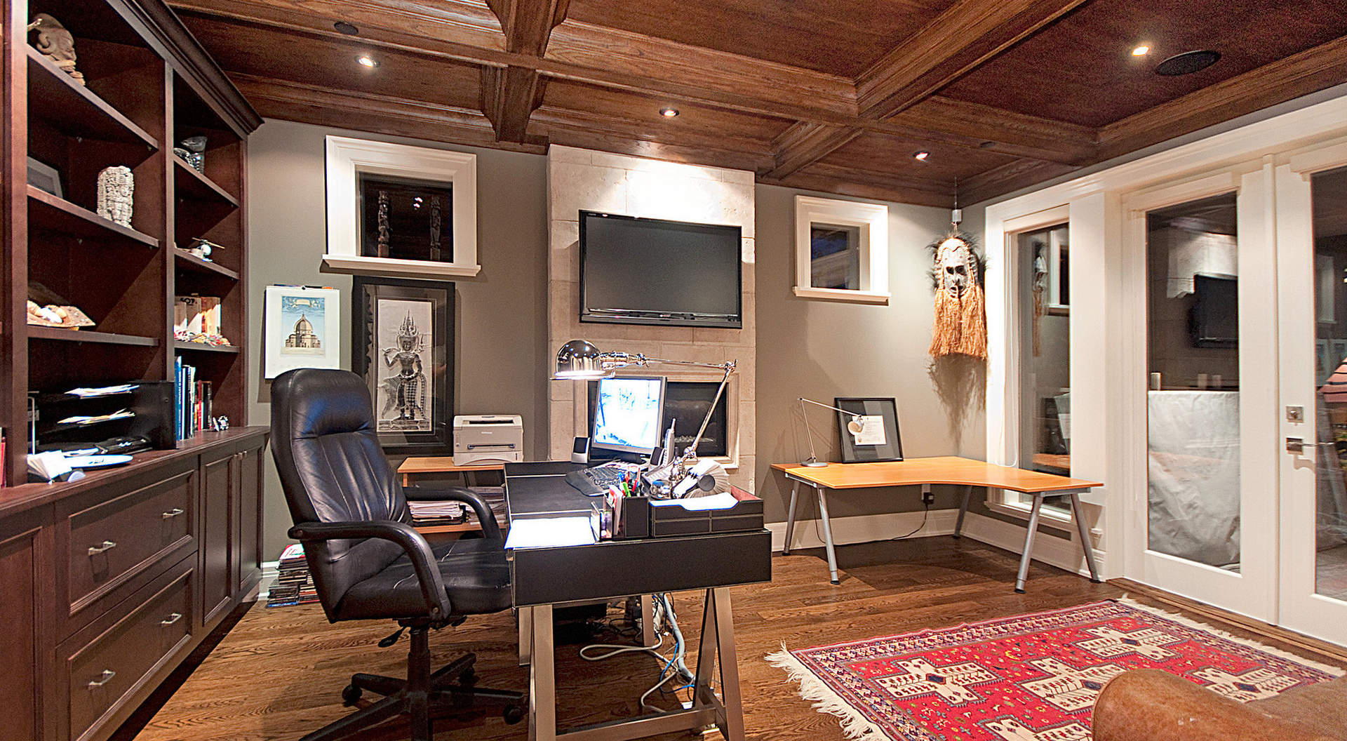 Private Office with Paneled Ceilings and Custom Built-ins
