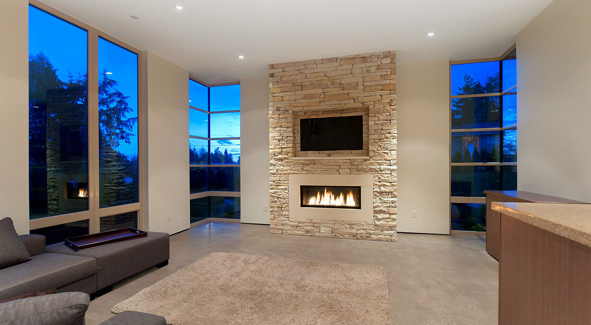 Sensational Great Room with Signature Fireplace & Custom Windows