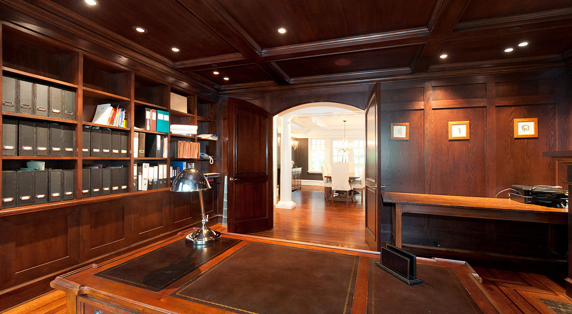 Sophisticated Study with Paneled Walls and Coffered Ceilings